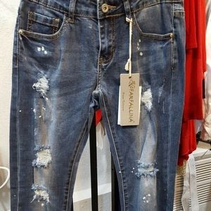 NWT distressed paint splatter jegging slim jean 26